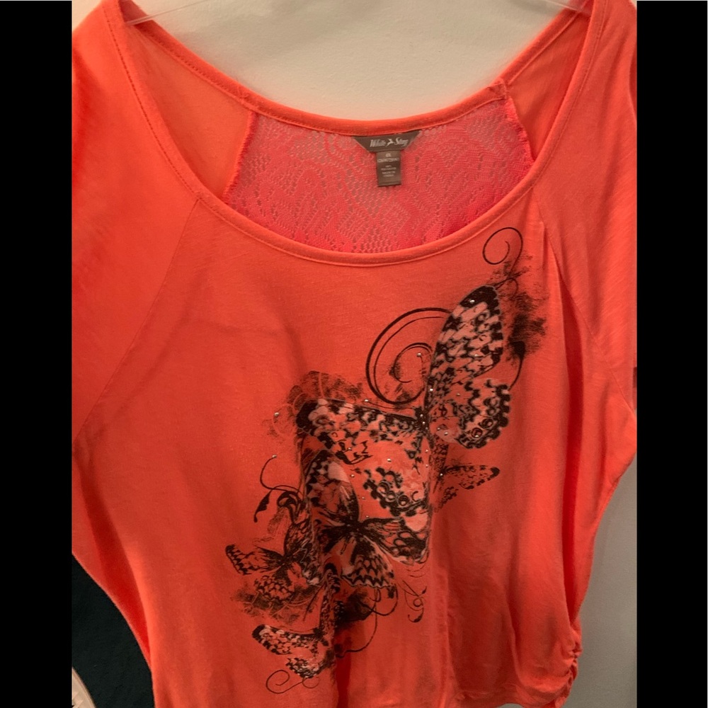 Pretty orange/black butterfly blouse Sz 4X